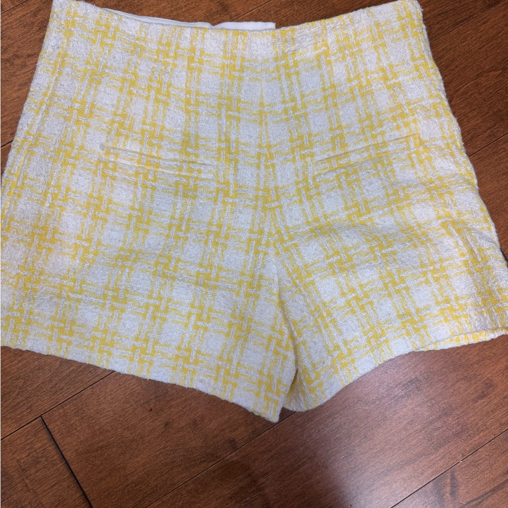 Veronica Beard High Waist Yellow And White Plaid Shorts